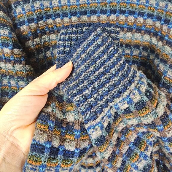 Botto Italy Mens Wool & Alpaca Sweater L Blue Olive Brown Pullover Academia Dad - Picture 5 of 10